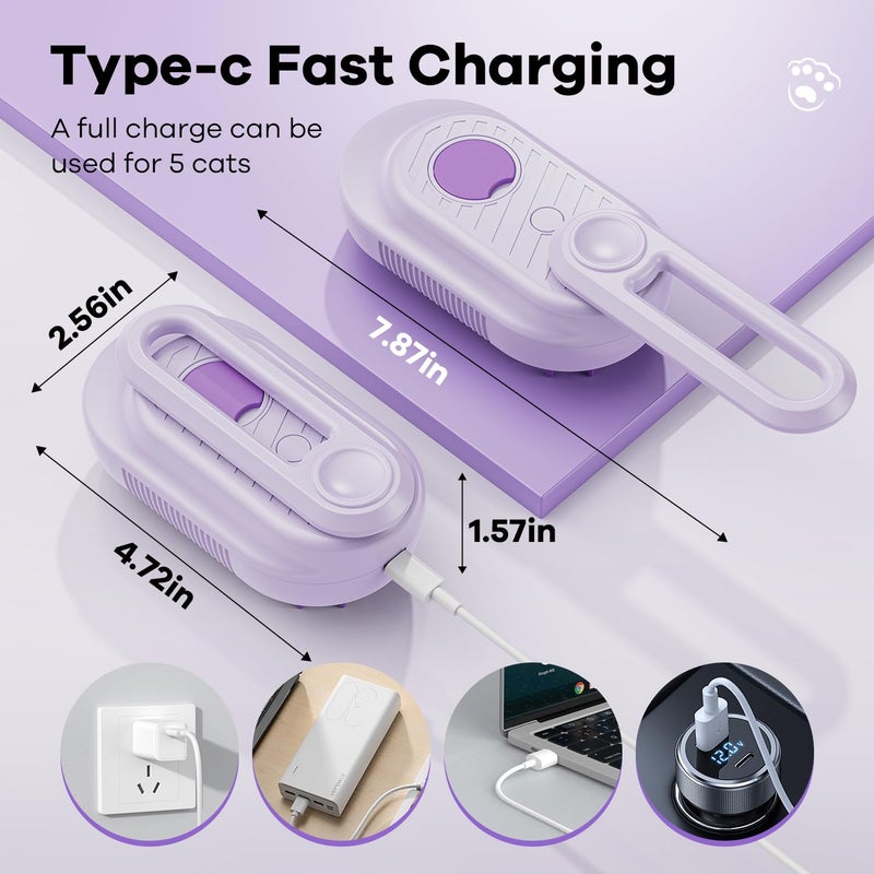 SILVLF Cat Steam Brush for Shedding, 4 in 1 Rechargeable Steam Brush for Cats and Dogs, Anti-Static, Massage, Cleaning, Shedding & Combing All In One! (purple) - Image 5